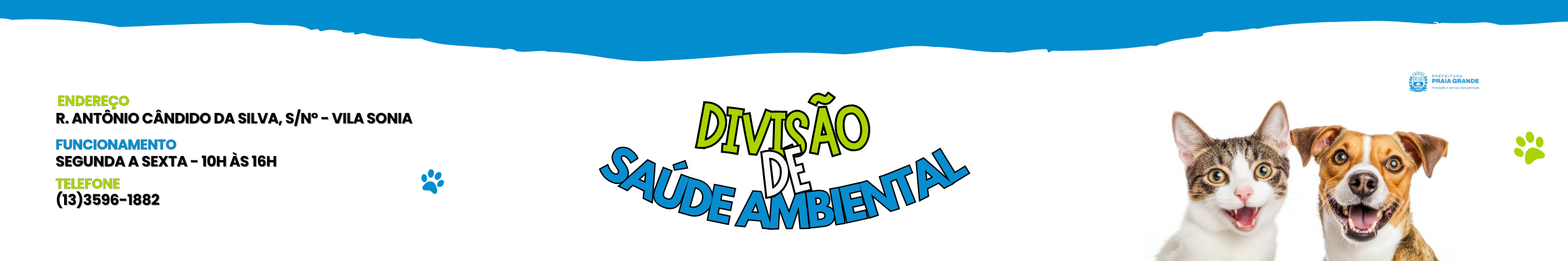 Banner informativo sobre os serviços de castração em Praia Grande.